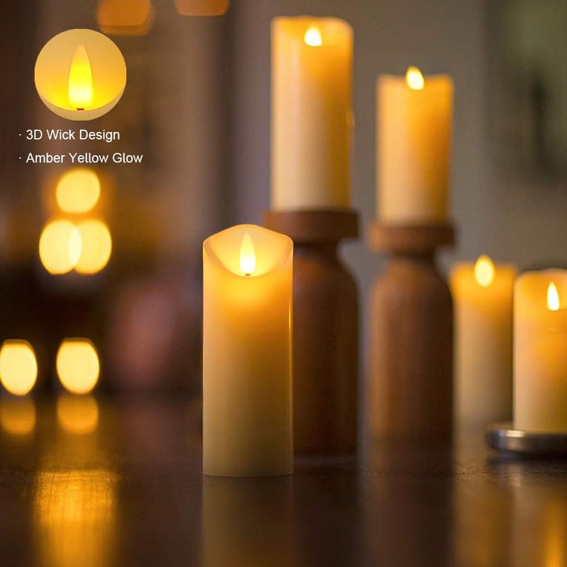 5plots 7"x 2.2" Flickering Flameless Candles, Battery Operated LED Pillar Candles with Timers and Remote Control, Made of Wax-Like Frosted Plastic, Wonâ€™t Melt, Ivory, Skinny, Set of 6 - Image 3